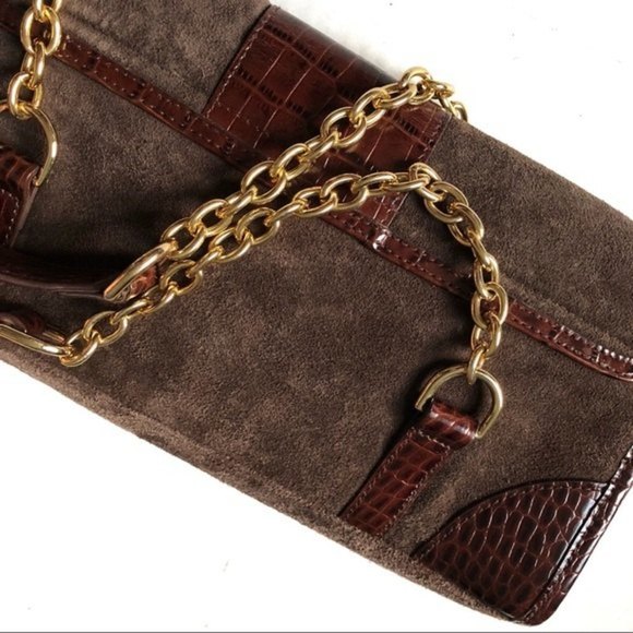 RALPH Lauren Bag Y2K Baguette Shoulder Genuine Suede and Croc Embossed Leather - Picture 5 of 12